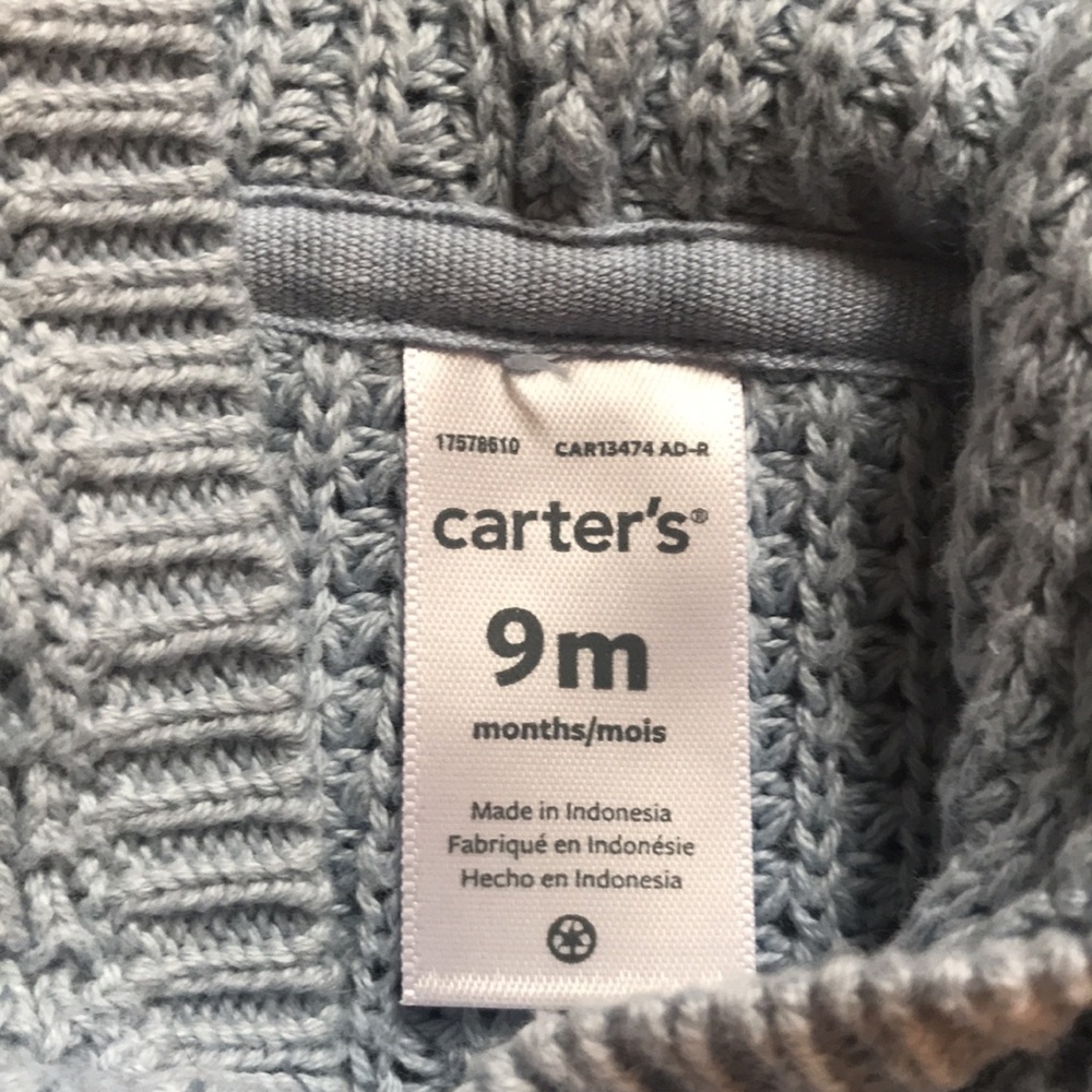 Carter’s Knitted Button Down Hooded Sweater Blue 9 Months - Picture 2 of 7